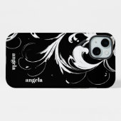 黒スタイリッシュモダンに抽象芸術白が渦巻く iPhoneケース (裏面横)