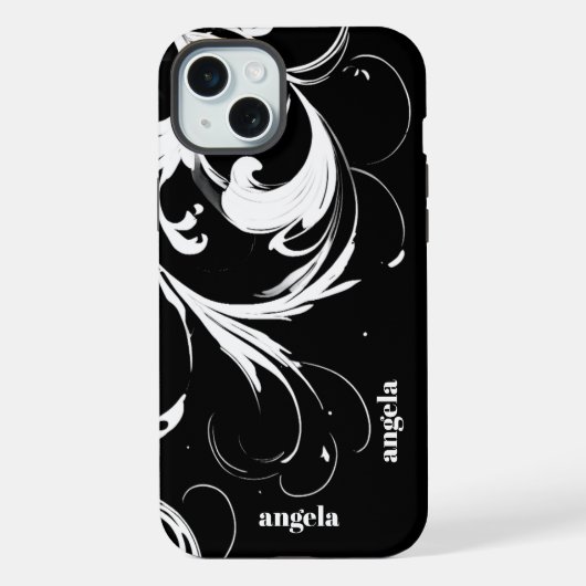 黒スタイリッシュモダンに抽象芸術白が渦巻く iPhoneケース (裏面)