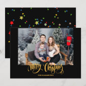 黒スタイリッシュモダンのクリスマス写真 シーズンカード (正面/裏面)