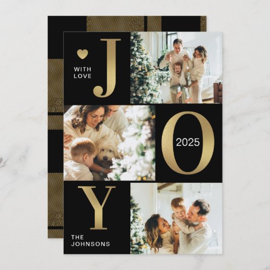 黒スタイリッシュモダン写真コラージュJoy Christmas シーズンカード (正面/裏面)