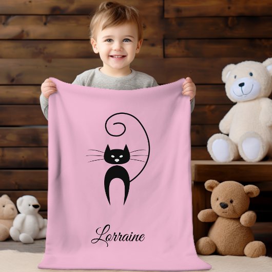 黒スタイリッシュモダン巻き尻尾 フリースブランケット