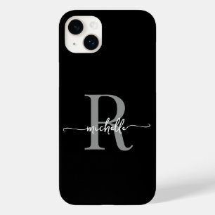黒スタイリッシュモダン灰色スクリプトモノグラムイニシャル Case-Mate iPhone 14 PLUSケース