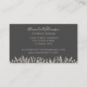 黒スタイリッシュモダン白フローラ縁ど芸術 名刺 (裏面)