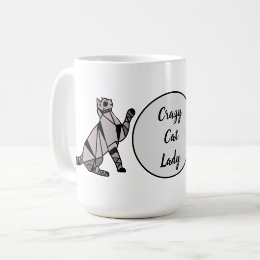 黒スタイリッシュモダン線の猫とスクリプト コーヒーマグカップ (正面左)