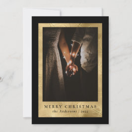 黒スタイリッシュモダン金ゴールドクリスマス家族の写真 シーズンカード