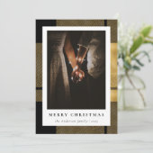 黒スタイリッシュモダン金ゴールドクリスマス家族の写真 シーズンカード (スタンド正面)