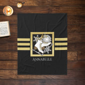 黒スタイリッシュモダン金ゴールド氷スケートで滑る フリースブランケット