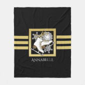 黒スタイリッシュモダン金ゴールド氷スケートで滑る フリースブランケット (正面)