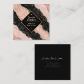 黒スタイリッシュモダン&ピンクマーブル金ゴールドグリッター スクエア名刺 (正面/裏面)