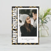 黒スタイリッシュモダン&金ゴールド格子写真クリスマス シーズンカード (スタンド正面)