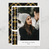 黒スタイリッシュモダン&金ゴールド格子写真クリスマス シーズンカード (正面/裏面)