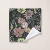 黒スタイリッシュモノグラパーソナライズされたム花柄 バスタオルセット (ウォッシュタオル)