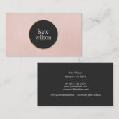 黒スタイリッシュ円モダン赤面ピンクリネンルック 名刺 (正面/裏面)