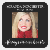 黒スタイリッシュ写真葬儀広場シール スクエアシール (正面)