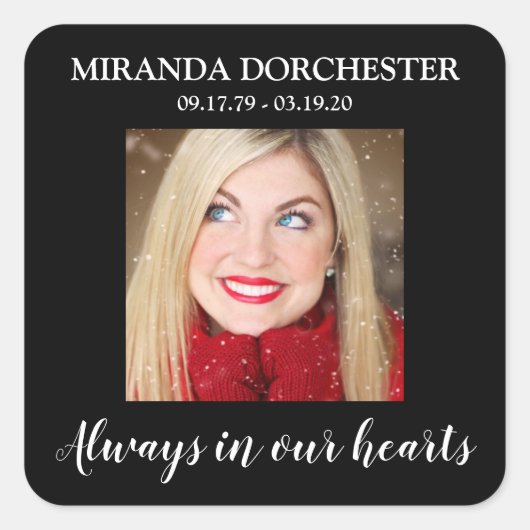 黒スタイリッシュ写真葬儀広場シール スクエアシール (正面)