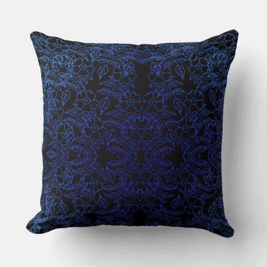 黒スタイリッシュ地の青い花柄 クッション (正面)