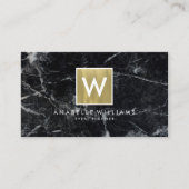 黒スタイリッシュ大理石と金ゴールド印刷テクスチャ 名刺 (正面)