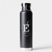 黒スタイリッシュ文字モノグラムと名前 ウォーターボトル (左面)