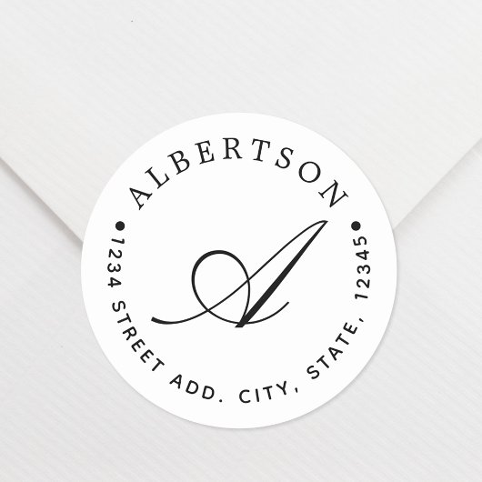 黒スタイリッシュ文字モノグラムファミリ名アドレス ラウンドシール