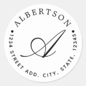 黒スタイリッシュ文字モノグラムファミリ名アドレス ラウンドシール (正面)