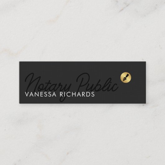 黒スタイリッシュ文字公証人公共金ゴールドペンNib スキニー名刺 (正面)