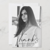 黒スタイリッシュ文字写真卒業 サンキューカード (正面)