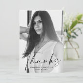 黒スタイリッシュ文字写真卒業 サンキューカード (スタンド正面)