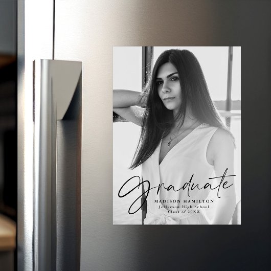 黒スタイリッシュ文字写真卒業 マグネット招待状