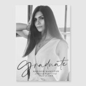 黒スタイリッシュ文字写真卒業 マグネット招待状 (正面)
