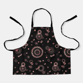 黒スタイリッシュ桃色の花デザイン エプロン