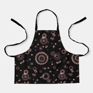 黒スタイリッシュ桃色の花デザイン エプロン