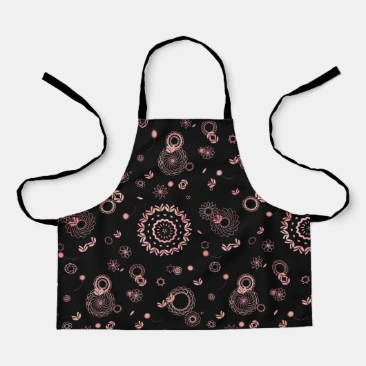 黒スタイリッシュ桃色の花デザイン エプロン (正面)