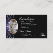 黒スタイリッシュ濃い青華美縁どのロゴとフォト 名刺 (裏面)