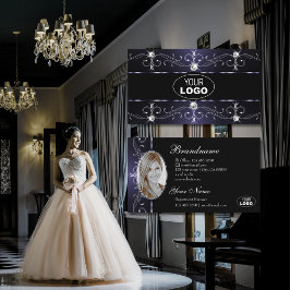 黒スタイリッシュ濃い青華美縁どのロゴとフォト 名刺