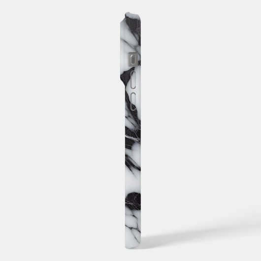 黒スタイリッシュ灰色の白い大理石の波アートパターン iPhoneケース (左側面)