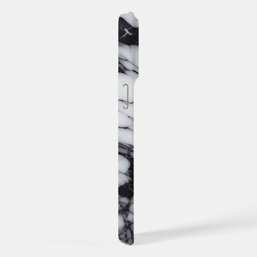 黒スタイリッシュ灰色の白い大理石の波アートパターン iPhoneケース (右側面)