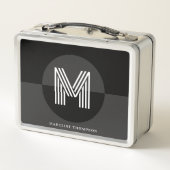 黒スタイリッシュ灰色の白の幾何学的モノグラモダンム メタルランチボックス (裏面)