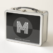 黒スタイリッシュ灰色の白の幾何学的モノグラモダンム メタルランチボックス (正面)