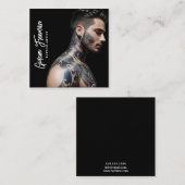 黒スタイリッシュ白の入れ墨のマンタトゥーアーティスト スクエア名刺 (正面/裏面)