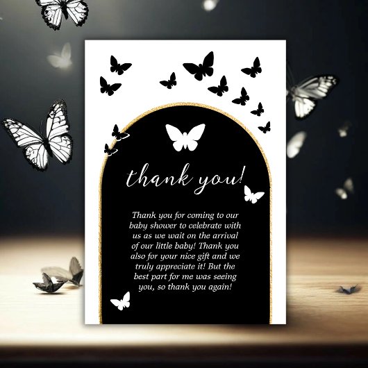 黒スタイリッシュ白の赤ん男女兼用坊シャワー サンキューカード