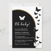 黒スタイリッシュ白の赤ん男女兼用坊シャワー 招待状 (正面)