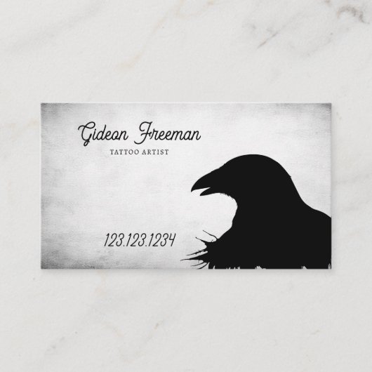 黒スタイリッシュ白クロウシルエットタトゥー 名刺 (正面)