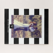 黒スタイリッシュ白ストライプモノグラムの ジグソーパズル (横)