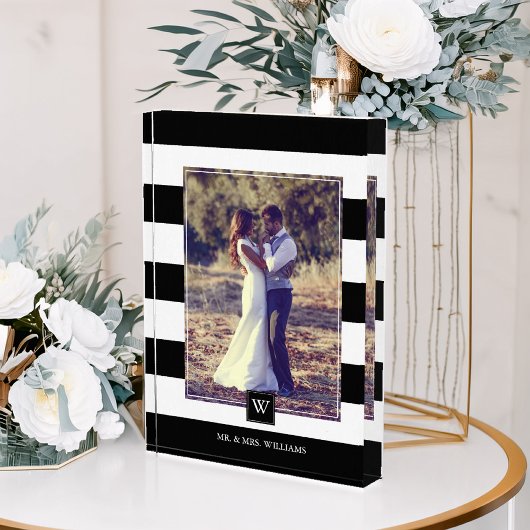 黒スタイリッシュ白ストライプモノグラムの フォトブロック