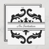 黒スタイリッシュ白ダマスクカスタム招待状 招待状 (正面/裏面)