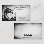 黒スタイリッシュ白ドラゴンタトゥーアーティスト 名刺 (正面/裏面)