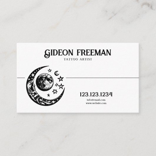 黒スタイリッシュ白ムーンスターズTattoo Artist 名刺 (正面)