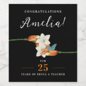 黒スタイリッシュ白リリーレトロリタイアフローラ ワインラベル (シングルラベル)