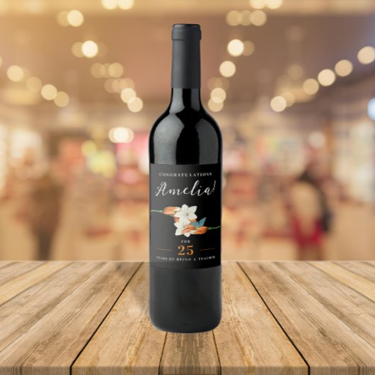 黒スタイリッシュ白リリーレトロリタイアフローラ ワインラベル