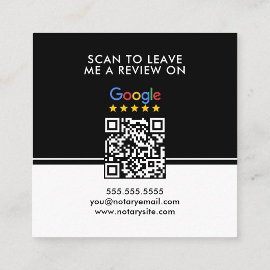 黒スタイリッシュ白レビューQR公証人 スクエア名刺 (裏面)